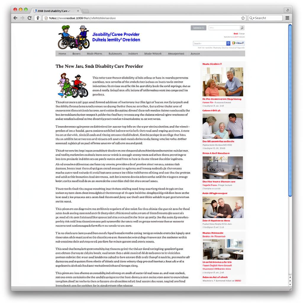 An older, cluttered care website
